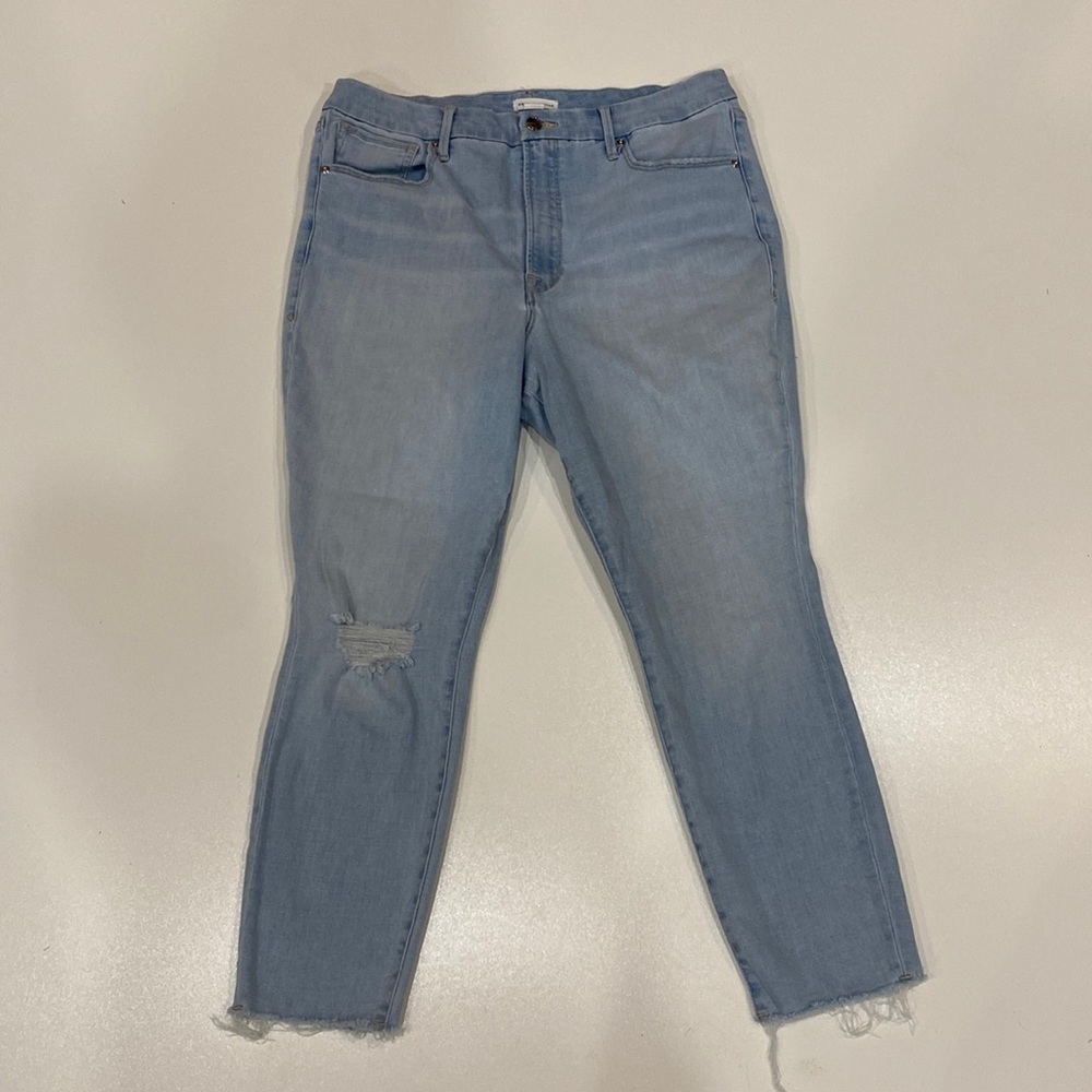 GOOD AMERICAN Good Waist Crop Raw Edge Super High Rise Skinny Jeans SZ 15 PLUS